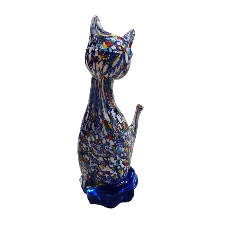 Hand blown glass cat paperweight / figurine confetti glass statue 6" tall - Picture 2 of 12